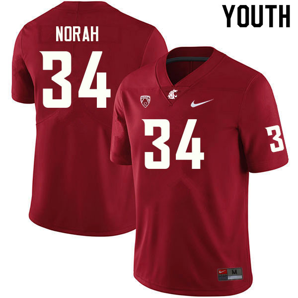 Youth #34 Cole Norah Washington State Cougars College Football Jerseys Sale-Crimson